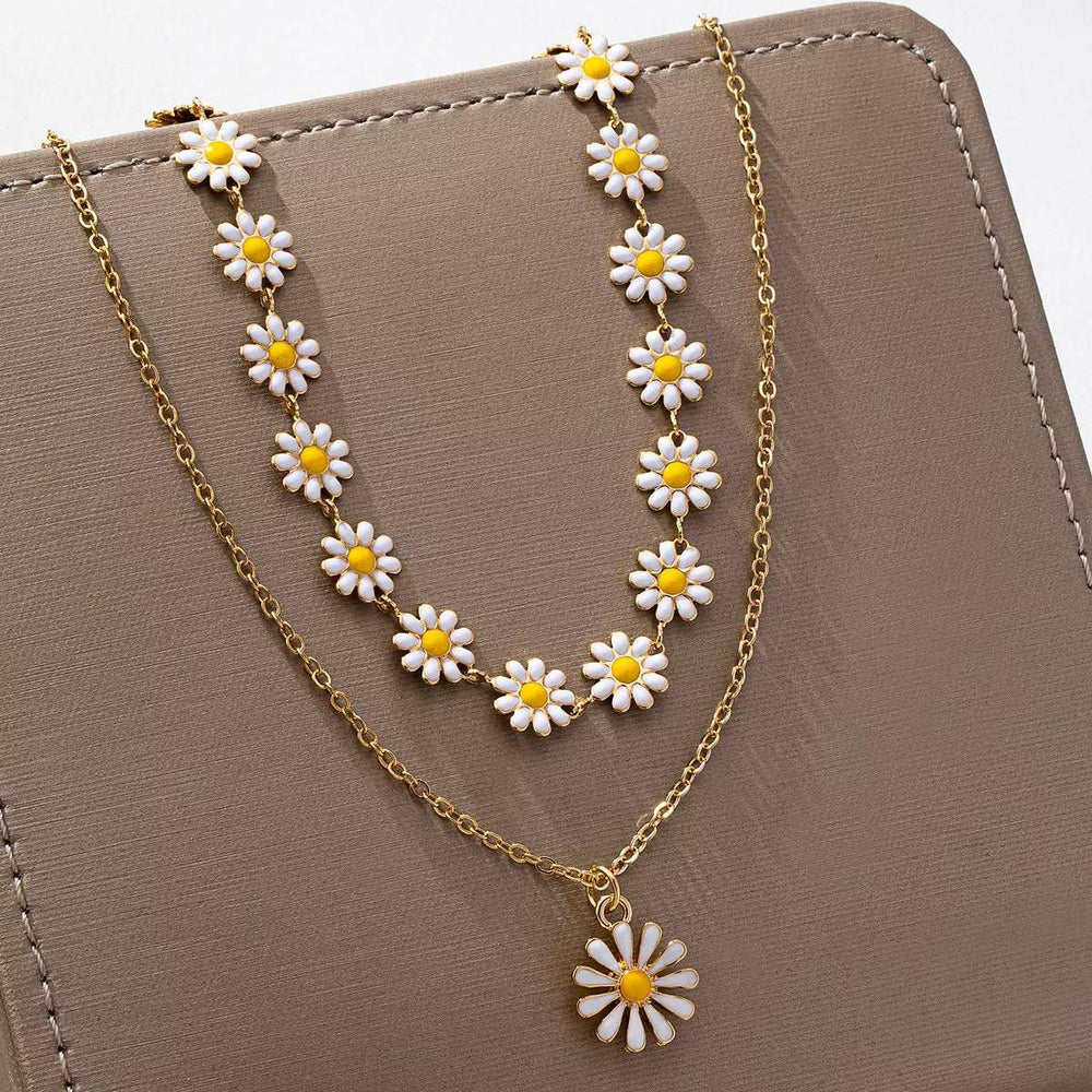 2 Piece 18K Gold-Plated Daisy Necklace - Trendsi - Flyclothing LLC
