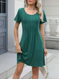 Pleated Front Round Neck Swing Dress - Trendsi - Flyclothing LLC