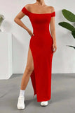 Off Shoulder Slit Maxi Dress - Trendsi - Flyclothing LLC