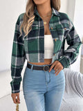 Plaid Button Up Cropped Jacket - Trendsi - Flyclothing LLC
