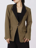 Contrast Lapel Collar Long Sleeve Blazer - Trendsi - Flyclothing LLC