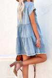 Raw Hem Button Down Denim Mini Dress - Trendsi - Flyclothing LLC