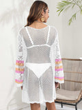 Openwork Contrast Long Sleeve Cover-Up - Trendsi - Flyclothing LLC
