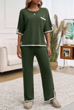 Devine Contrast Trim Half Sleeve Top and Pants Set - Trendsi - Flyclothing LLC