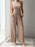Round Neck Sleeveless Wide Leg Jumpsuit - Trendsi - Flyclothing LLC
