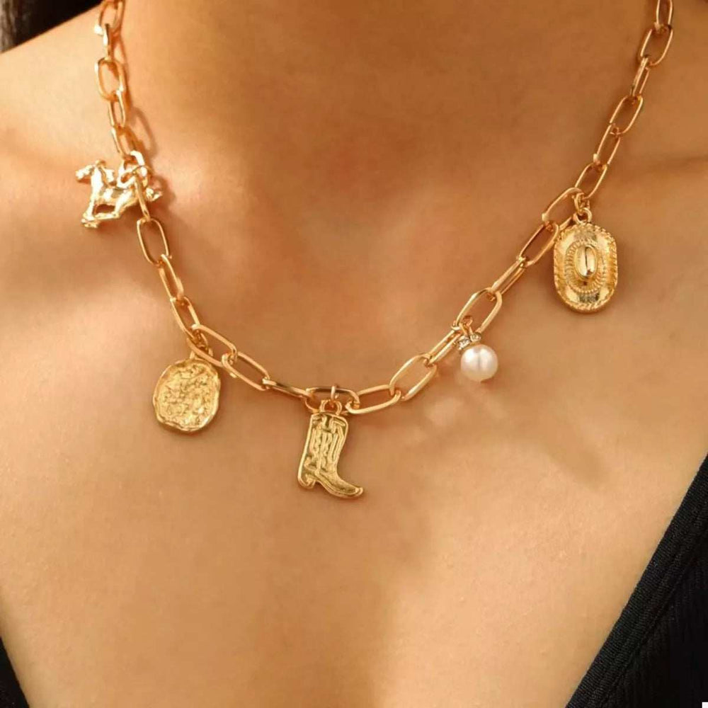 18K Gold-Plated Charm Necklace and Bracelet Jewelry Set - Trendsi - Flyclothing LLC