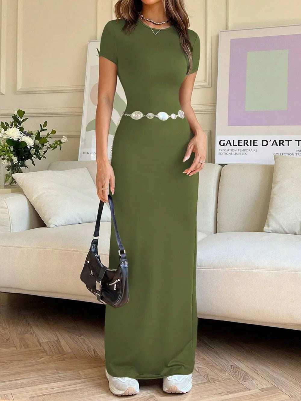 Short Sleeve Maxi Tee Dress - Trendsi - Flyclothing LLC