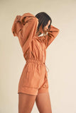 Mable Snap Down Long Sleeve Hooded Romper - Trendsi - Flyclothing LLC