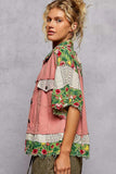 POL Lace Patch Floral Half Sleeve Shacket - Trendsi - Flyclothing LLC