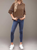 Double Take Textured Kangaroo Pocket Long Sleeve Hoodie - Trendsi - Flyclothing LLC