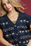 Umgee Button-Down Knit Vest with Floral Pattern - Trendsi - Flyclothing LLC