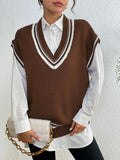 Contrast Trim V-Neck Sweater Vest - Trendsi - Flyclothing LLC