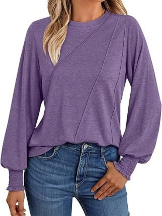 Round Neck Long Sleeve Top - Trendsi - Flyclothing LLC