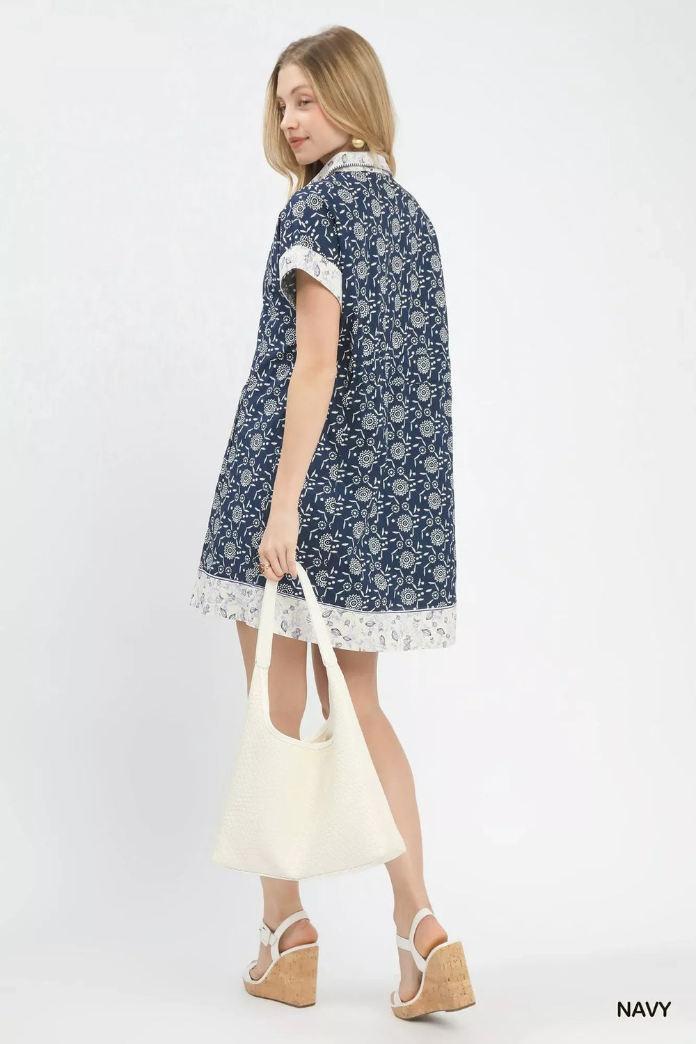 Umgee Border Print Belted Shirt Dress - Trendsi - Flyclothing LLC