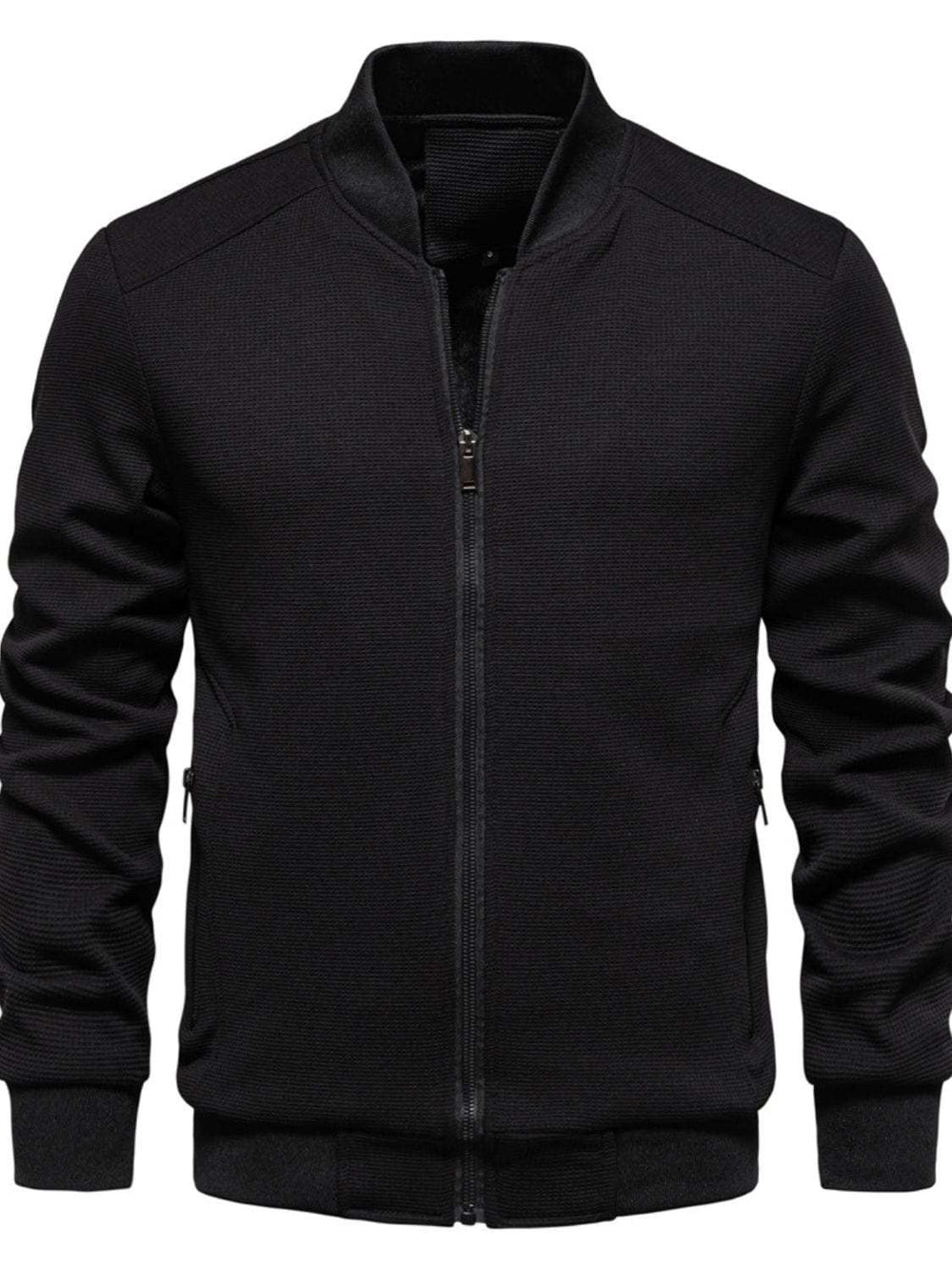 Men's Waffle Knit Baseball Collar Zip Up Jacket - Trendsi - Flyclothing LLC