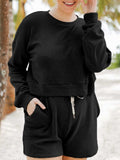 Ribbed Round Neck Long Sleeve Top and Shorts Set - Trendsi - Flyclothing LLC