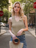 Cable-Knit V-Neck Knit Tank - Trendsi - Flyclothing LLC