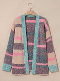 Color Block Striped Side Slit Open Front Cardigan - Trendsi - Flyclothing LLC