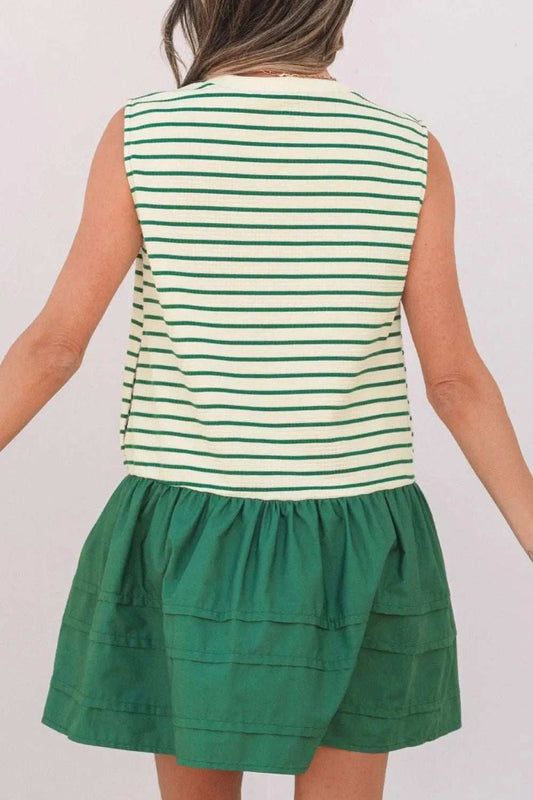 Stripe Woven Sleeveless Mini Dress - Trendsi - Flyclothing LLC