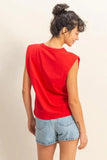 HYFVE Round Neck Shoulder Pad Sleeveless Top - Trendsi - Flyclothing LLC