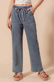 SO ME Mid Rise Drawstring Jeans with Side Snap Button - Trendsi - Flyclothing LLC