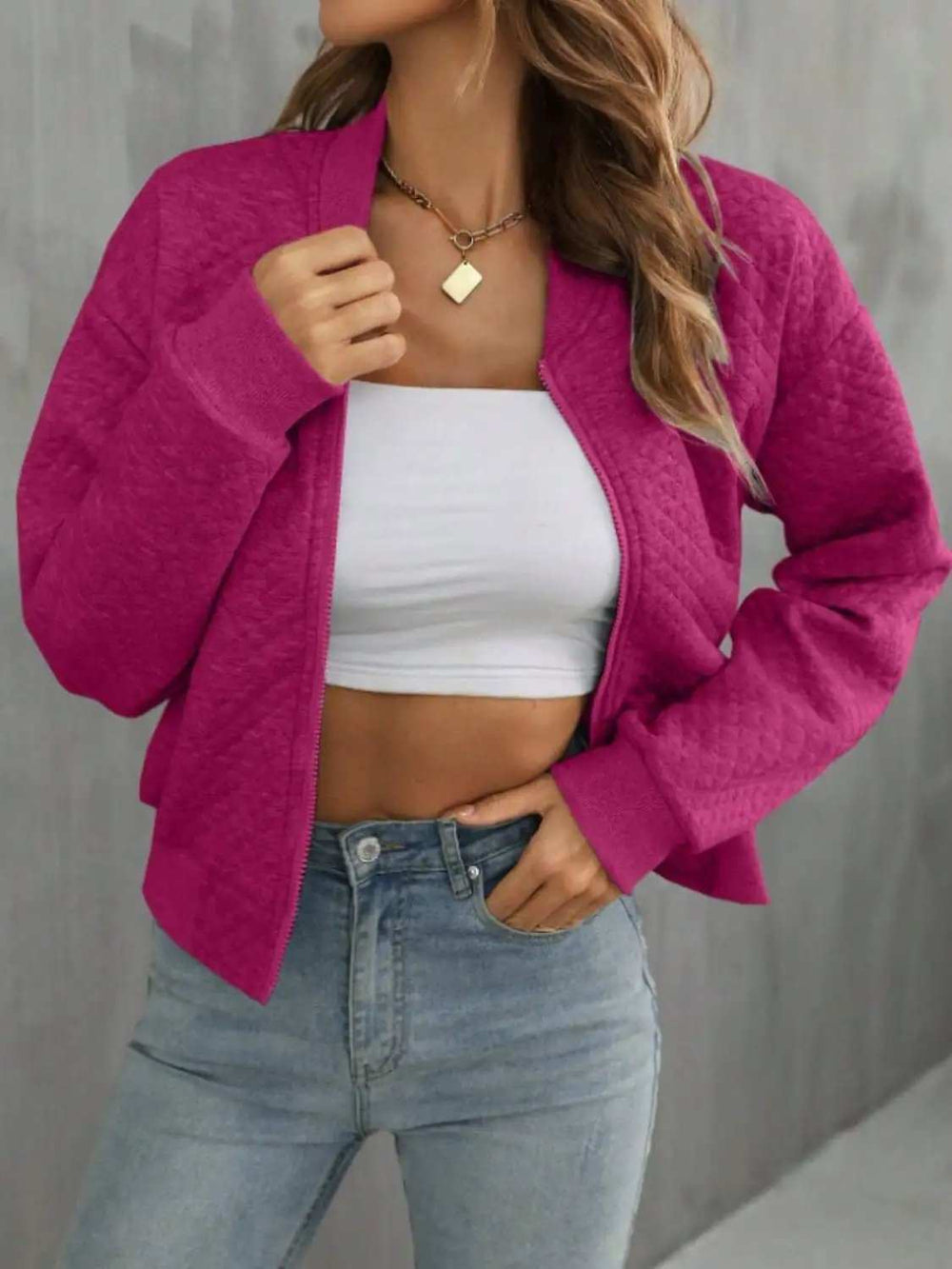 Zip Up Long Sleeve Jacket - Trendsi - Flyclothing LLC