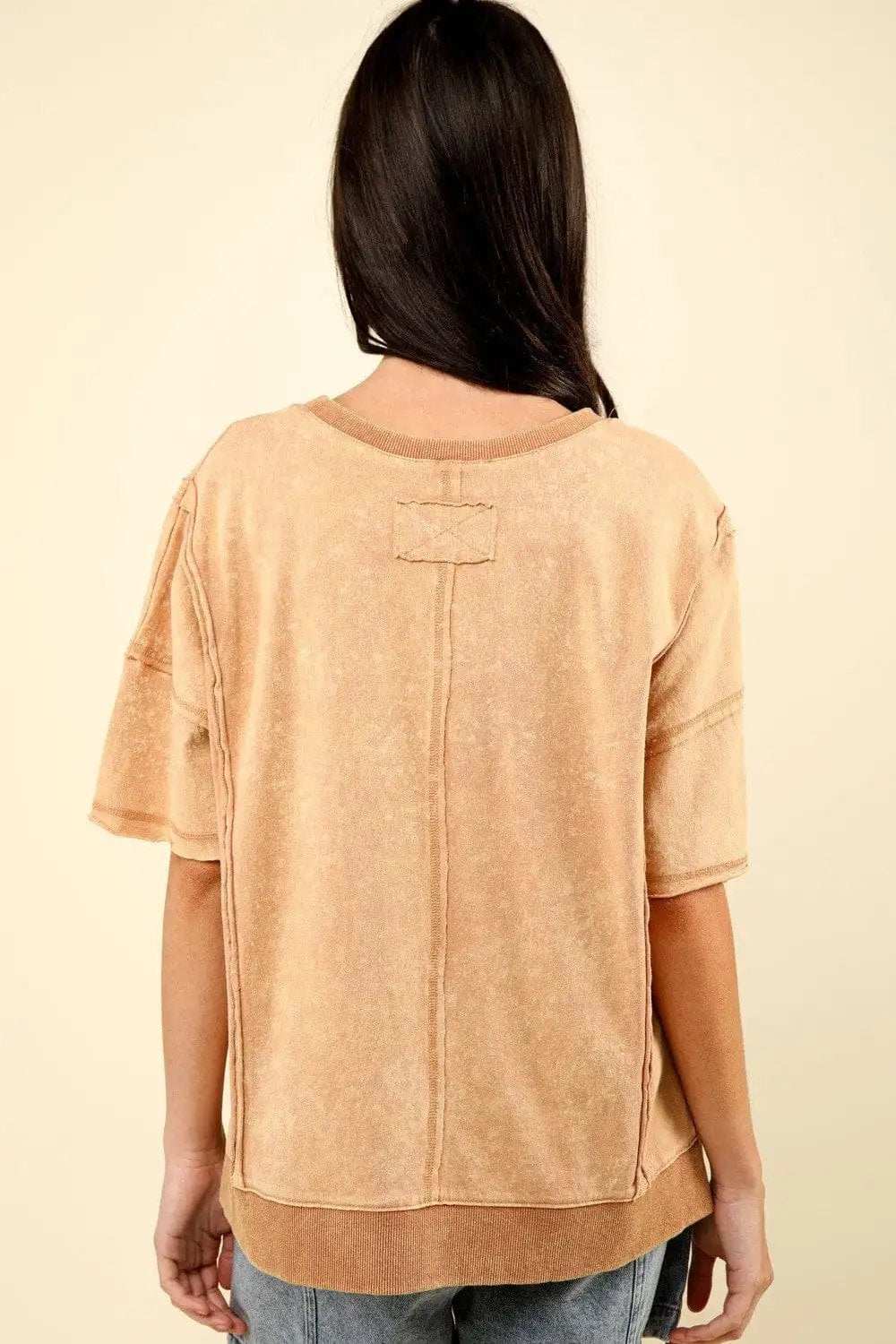 VERY J Round Neck Exposed Seam Slit T-Shirt - Trendsi - Flyclothing LLC