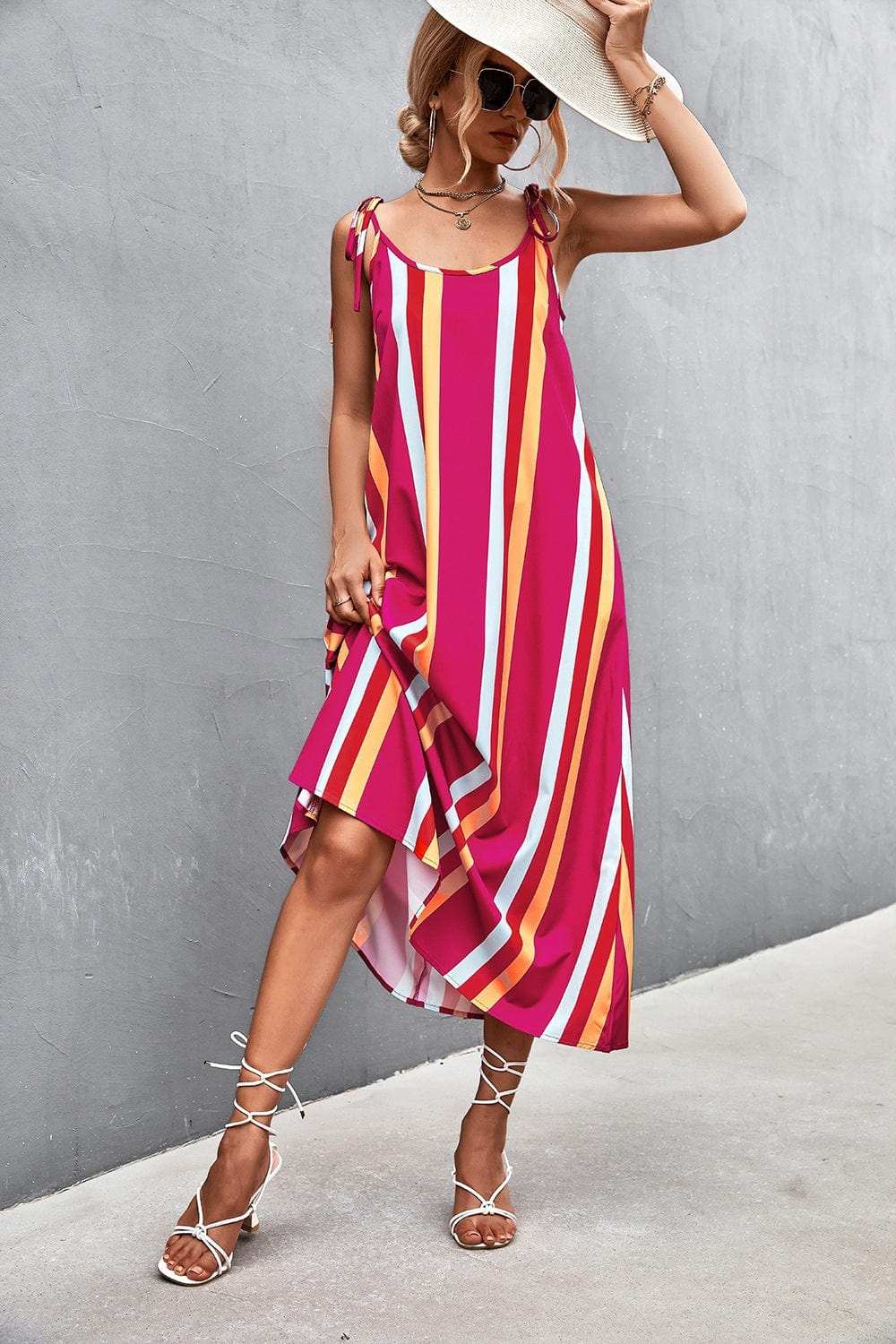 Striped Scoop Neck Cami Dress - Trendsi - Flyclothing LLC