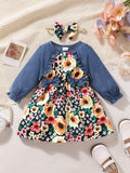 Children's Ruffled Bow Contrast Floral Dress with Headband - Trendsi - Flyclothing LLC