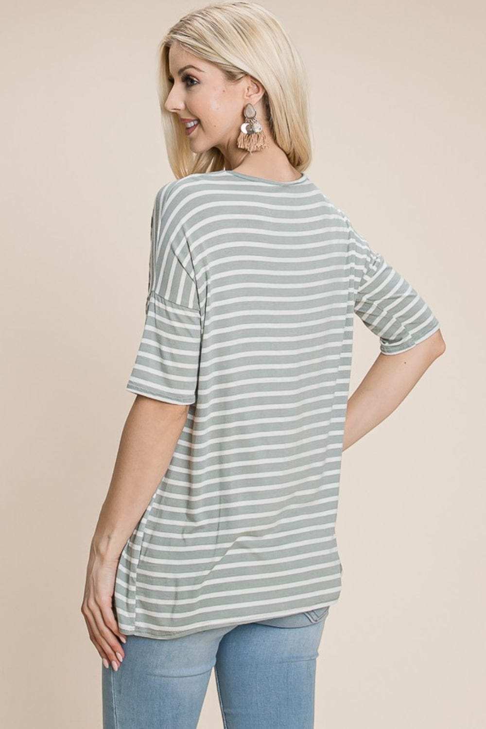 BOMBOM Striped Round Neck T-Shirt - Trendsi - Flyclothing LLC