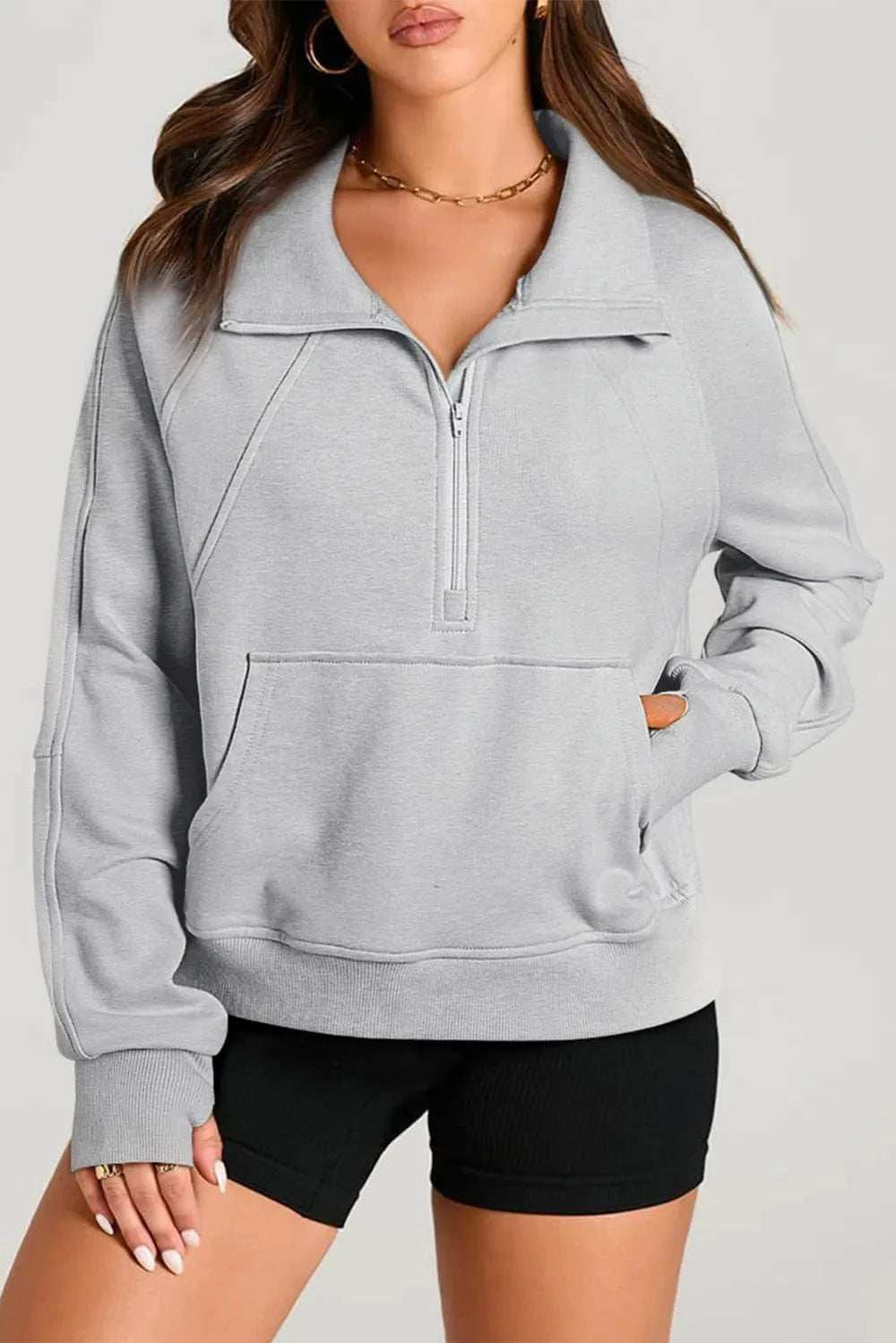 Half Zip Long Sleeve Sweatshirt - Trendsi - Flyclothing LLC