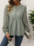 Peplum Round Neck Long Sleeve Blouse - Trendsi - Flyclothing LLC