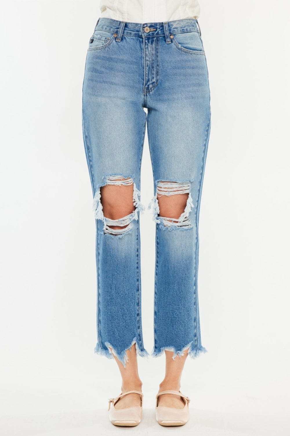 Kancan Distressed Frayed Hem Cropped Jeans - Trendsi - Flyclothing LLC