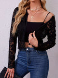 Lace Open Front Long Sleeve Jacket - Trendsi - Flyclothing LLC