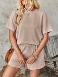 Textured Round Neck Short Sleeve Top and Shorts Set - Trendsi - Flyclothing LLC