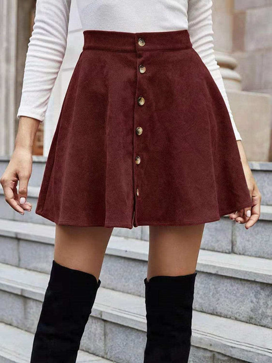 Buttoned Corduroy Mini Skirt - Trendsi - Flyclothing LLC