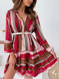 Buttoned Striped Long Sleeve Mini Dress - Trendsi - Flyclothing LLC