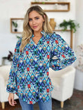 Double Take Full Size Printed Balloon Sleeve Blouse - Trendsi - Flyclothing LLC