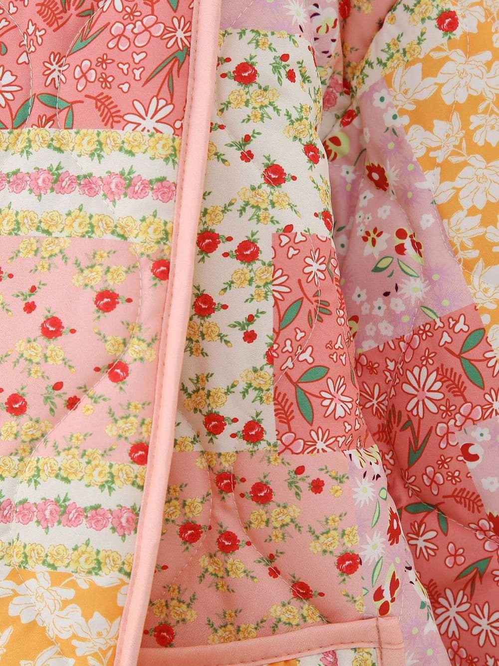 Printed Patchwork Open Front Cardigan with Pockets - Trendsi - Flyclothing LLC