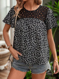 Lace Detail Floral Round Neck Short Sleeve Blouse - Trendsi - Flyclothing LLC