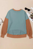Contrast Round Neck Long Sleeve Sweatshirt - Trendsi - Flyclothing LLC