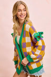 BiBi Mardigras Checker Board Front Open Cardigan - Trendsi - Flyclothing LLC