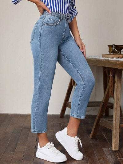 High Waist Jeans with Pockets - Trendsi - Flyclothing LLC