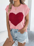 Cable Knit Heart Round Neck Cap Sleeve Knit Top - Trendsi - Flyclothing LLC