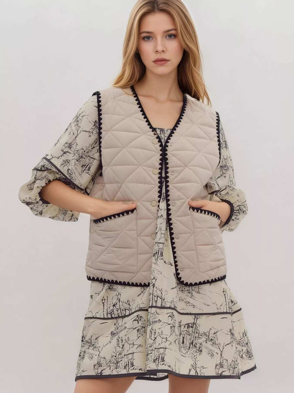 Textured Snap Down Vest Coat - Trendsi - Flyclothing LLC