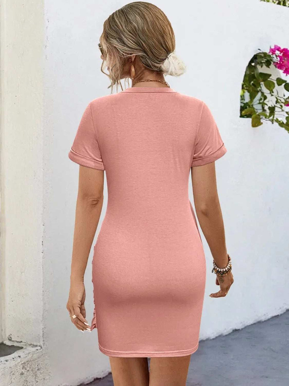 Round Neck Short Sleeve Mini Tee Dress - Trendsi - Flyclothing LLC