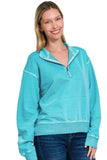 Zenana F/terry Pigment Dye & Enzyme Washing Half Zip Top - Trendsi - Flyclothing LLC