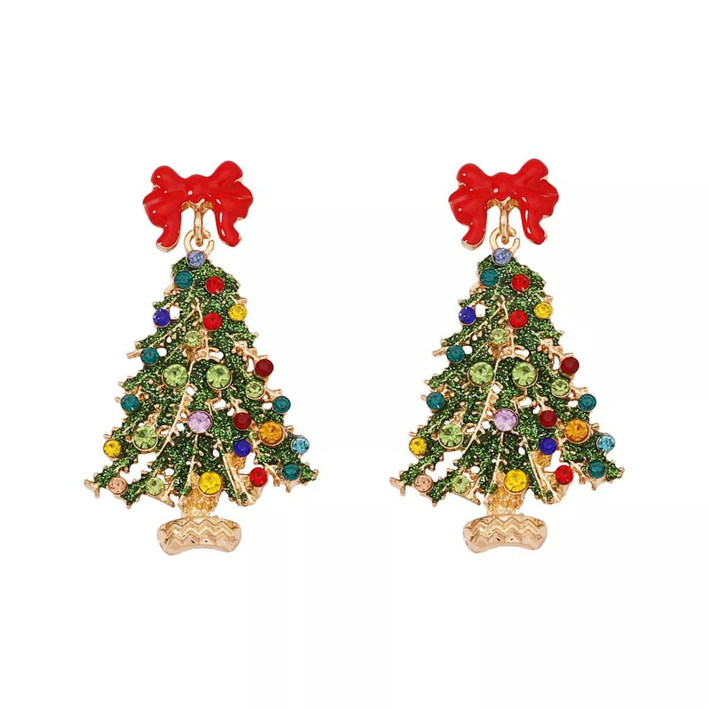 Christmas Tree Earrings with Bow - Trendsi - Flyclothing LLC
