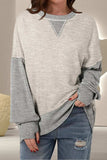 Contrast Round Neck Long Sleeve Sweatshirt - Trendsi - Flyclothing LLC