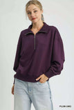 Umgee Half Zip Drop Shoulder Sweatshirt - Trendsi - Flyclothing LLC